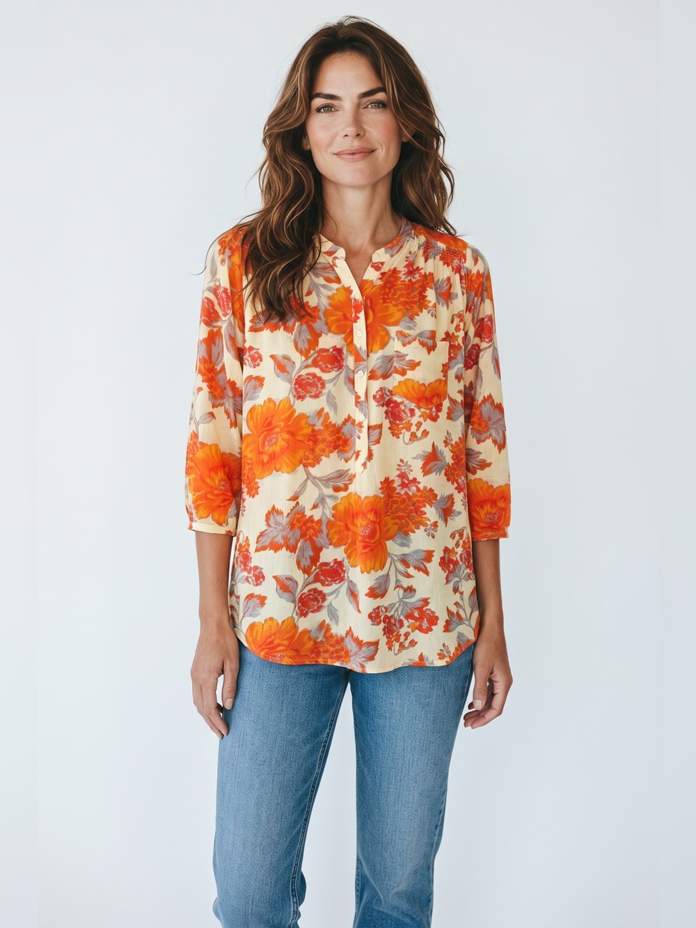 Label Ritu Kumar 3/4 Sleeve Floral Tunic // Orange // 2